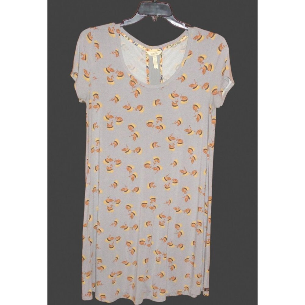 Matilda Jane Gray Multi Floral Print Stretch Modal Shirt Dress Short Sleeve L